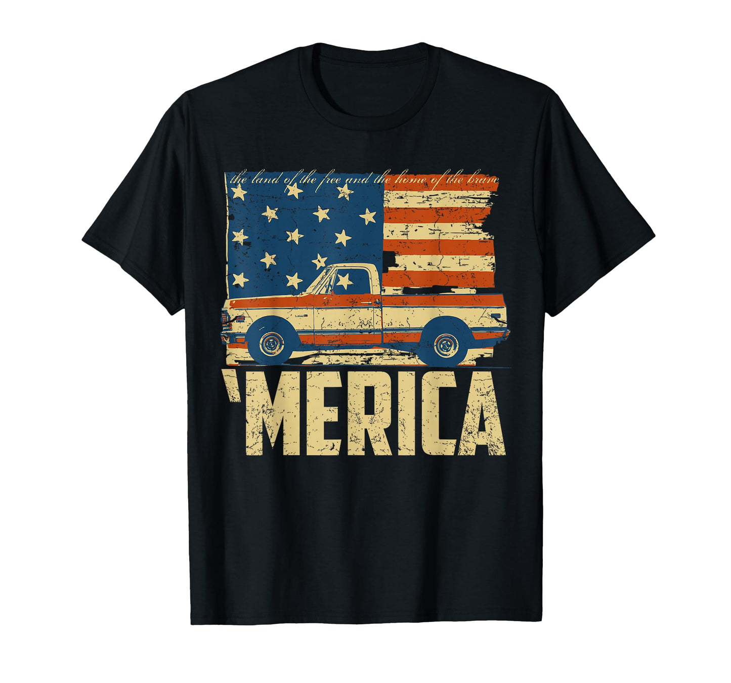 Classic Truck Design 'Merica American Flag with Pickup Truck T-Shirt