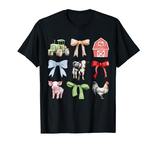 Cute Farm Animals Cow Pig Chicken Coquette Farmer Country T-Shirt