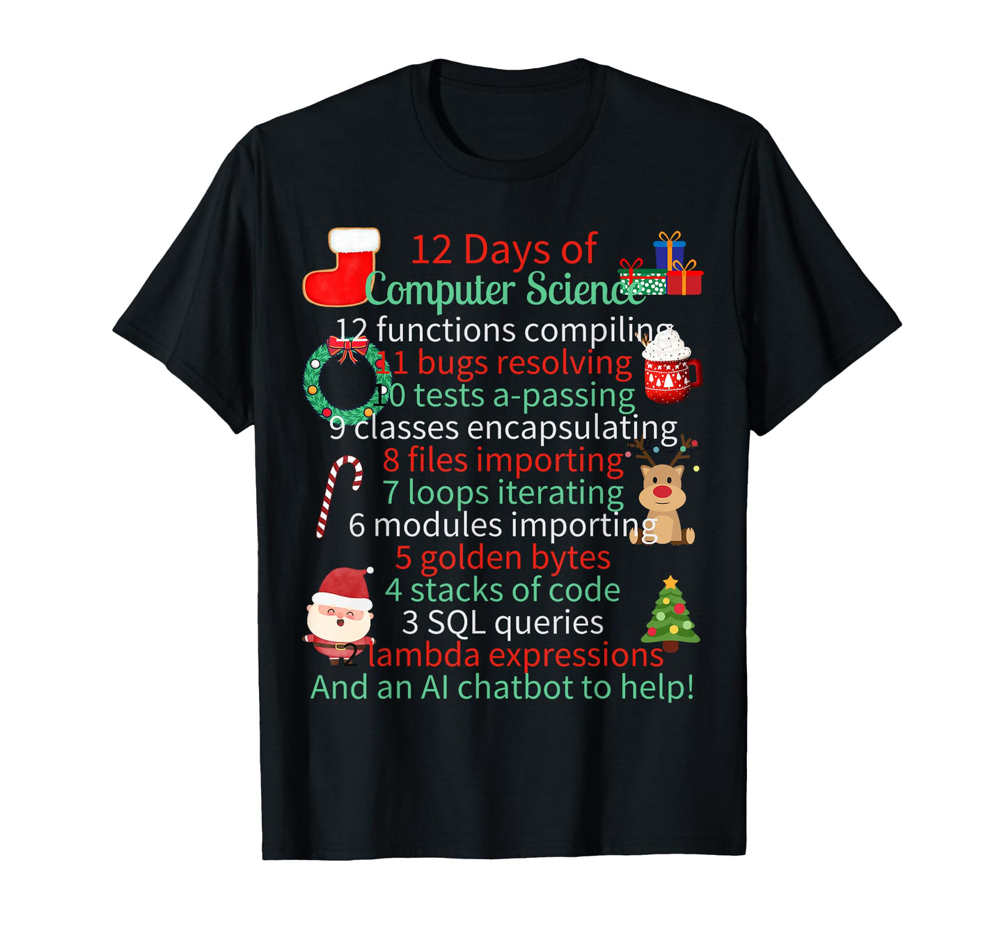 12 Days of Computer Science Christmas Themed Winter Holidays T-Shirt for Men Women Kids
