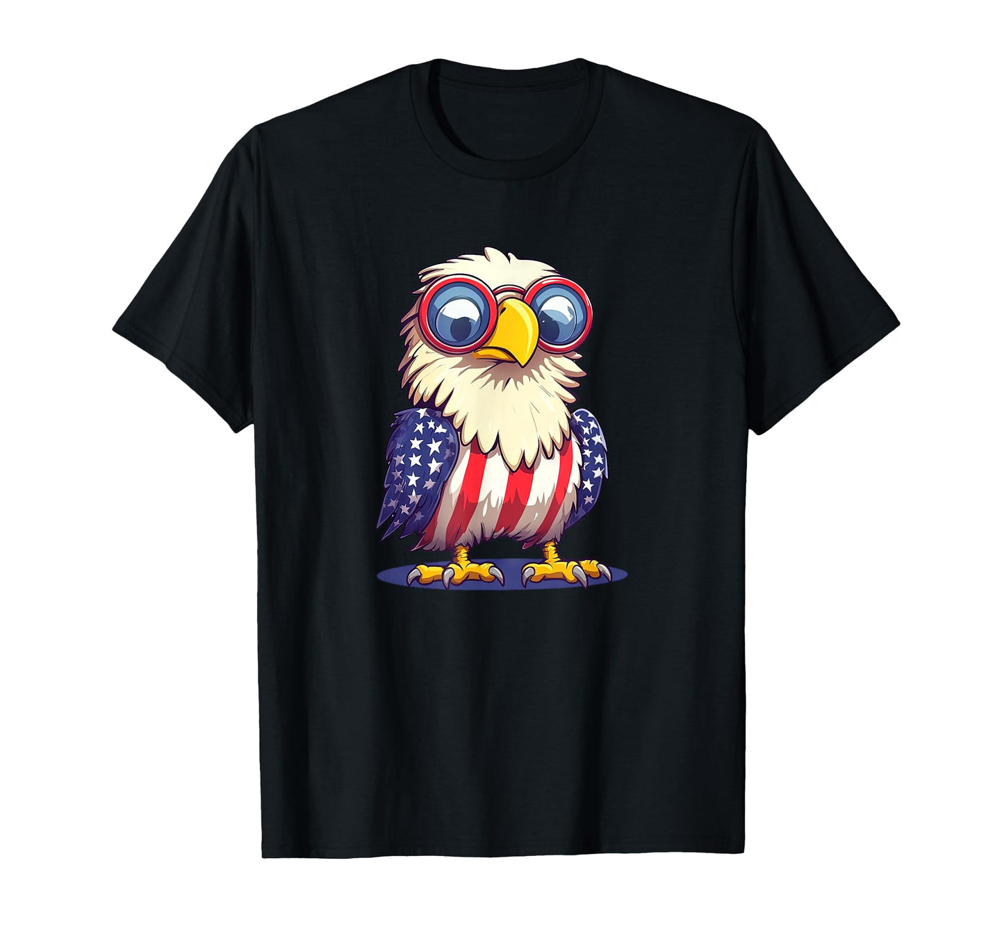 Funny Patriotic Eagle in American Flag Outfit Cartoon T-Shirt