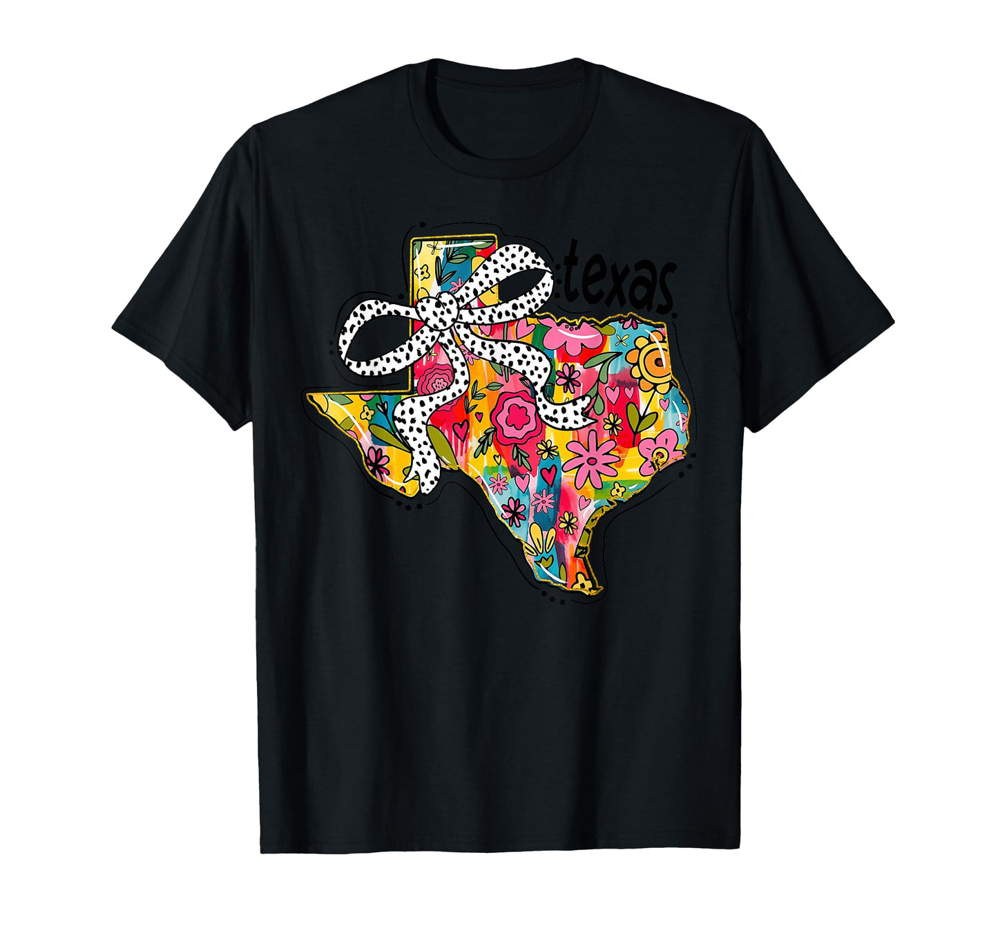 Girly Texas State Map Floral Coquette Bow 4th of July USA T-Shirt