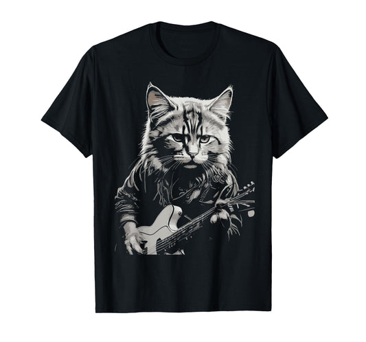 Cute Kitten Music Lover Kitty Funny Rock Cat Playing Guitar T-Shirt