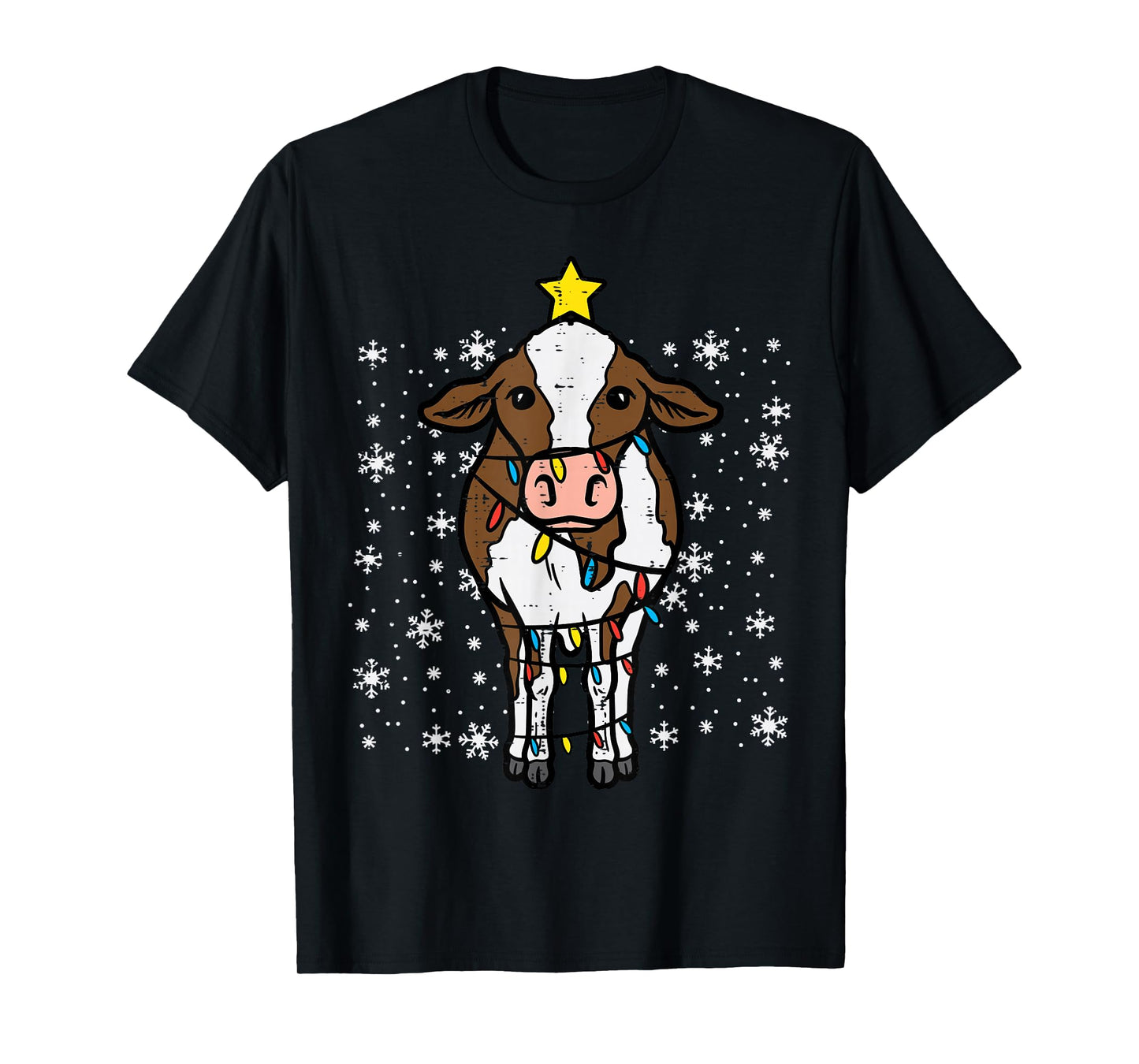 Cow Christmas Lights Funny Xmas Farm Farmer Men Women Kids T-Shirt