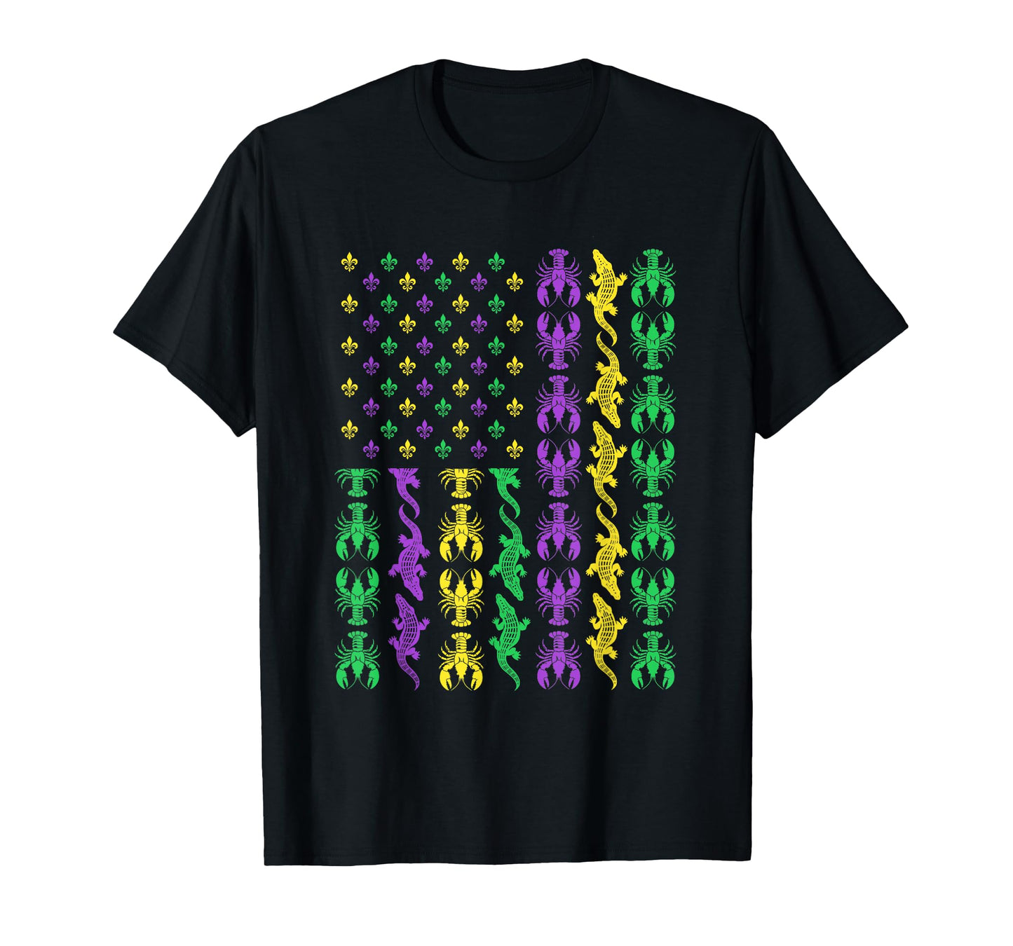 Mardi Gras USA American Flag Crawfish Alligator Mardi Gras T-Shirt