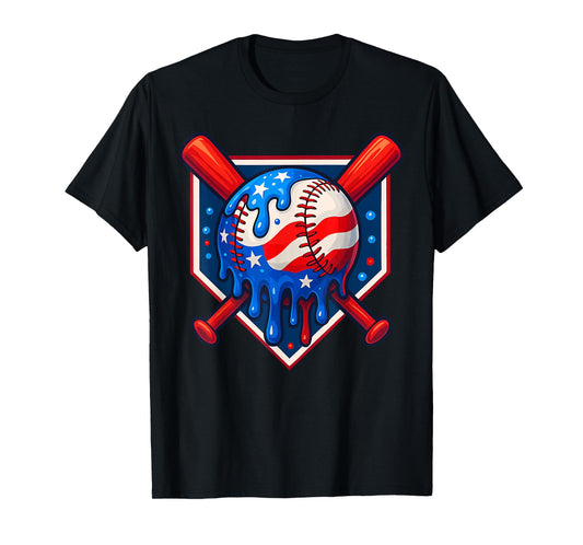 Baseball American Flag Patriotic Red White Blue 4th of July T-Shirt