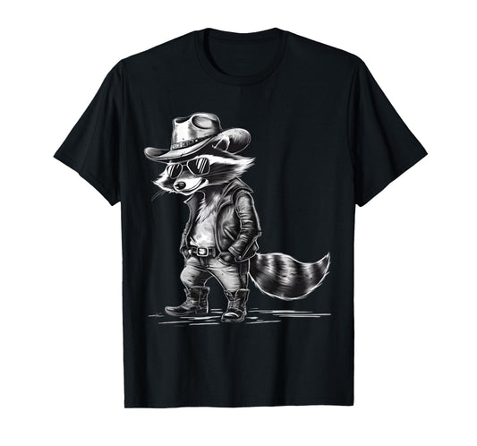 Cool Raccoon Cowboy Cowgirl Punk Racoon Meme Western Country T-Shirt