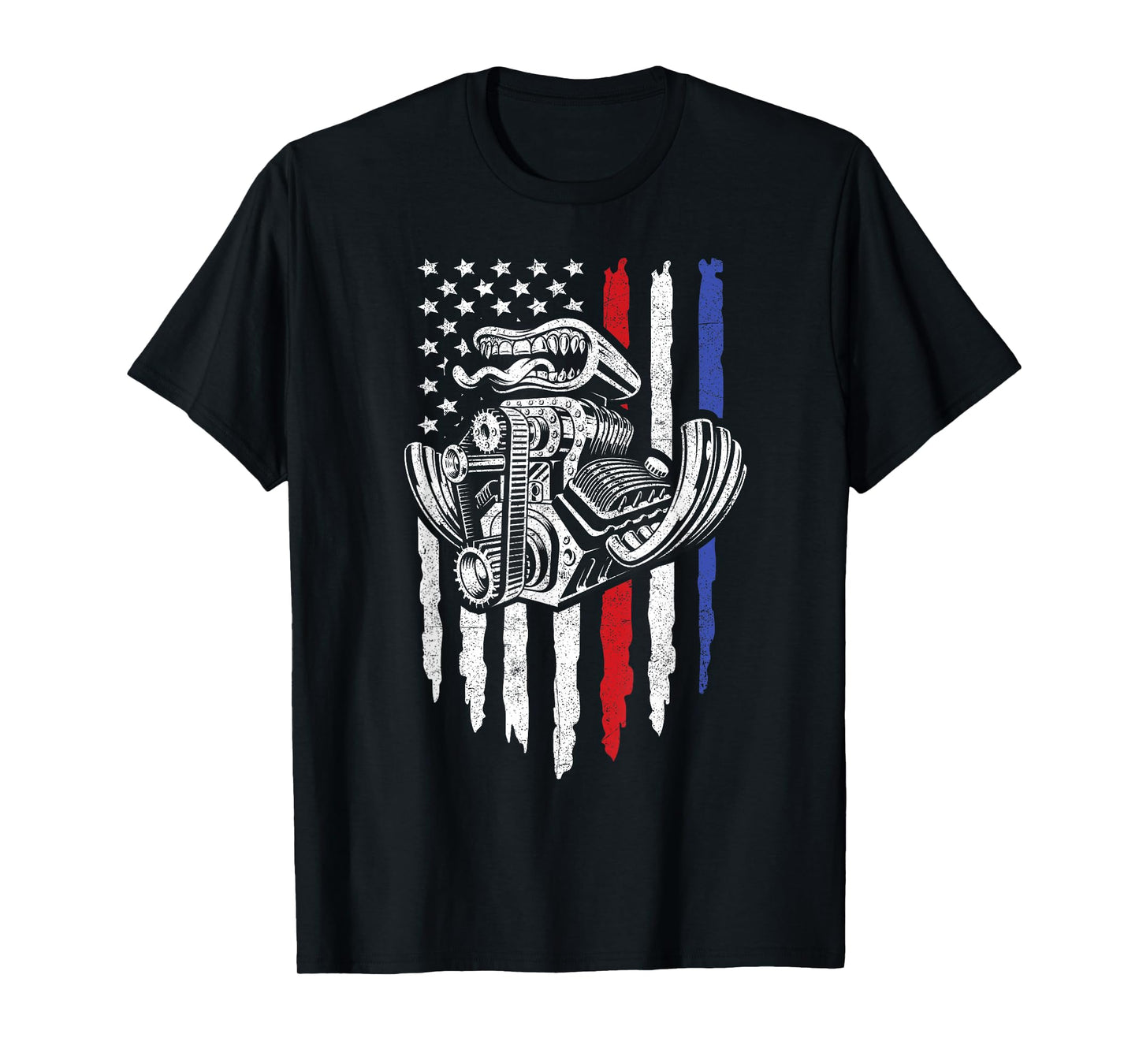 American Flag Muscle Car Motor Hot Rod Engine Drag Racing T-Shirt