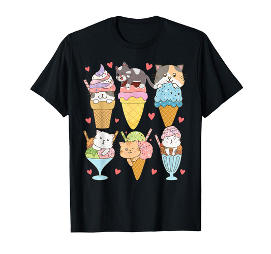 Cute Cat Ice Cream Kitty Cat Dessert T-Shirt