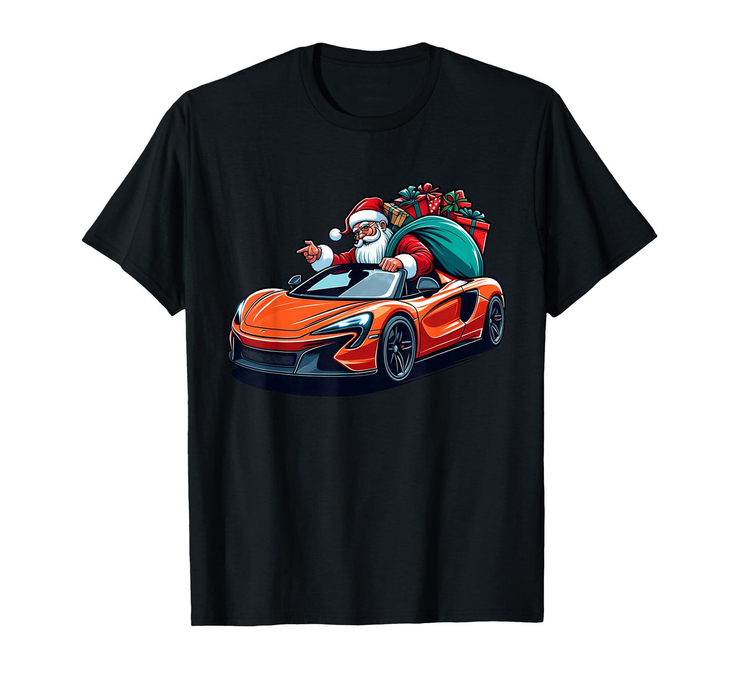 Funny Cool Santa Driving Sport Car Christmas Driver Pajama T-Shirt