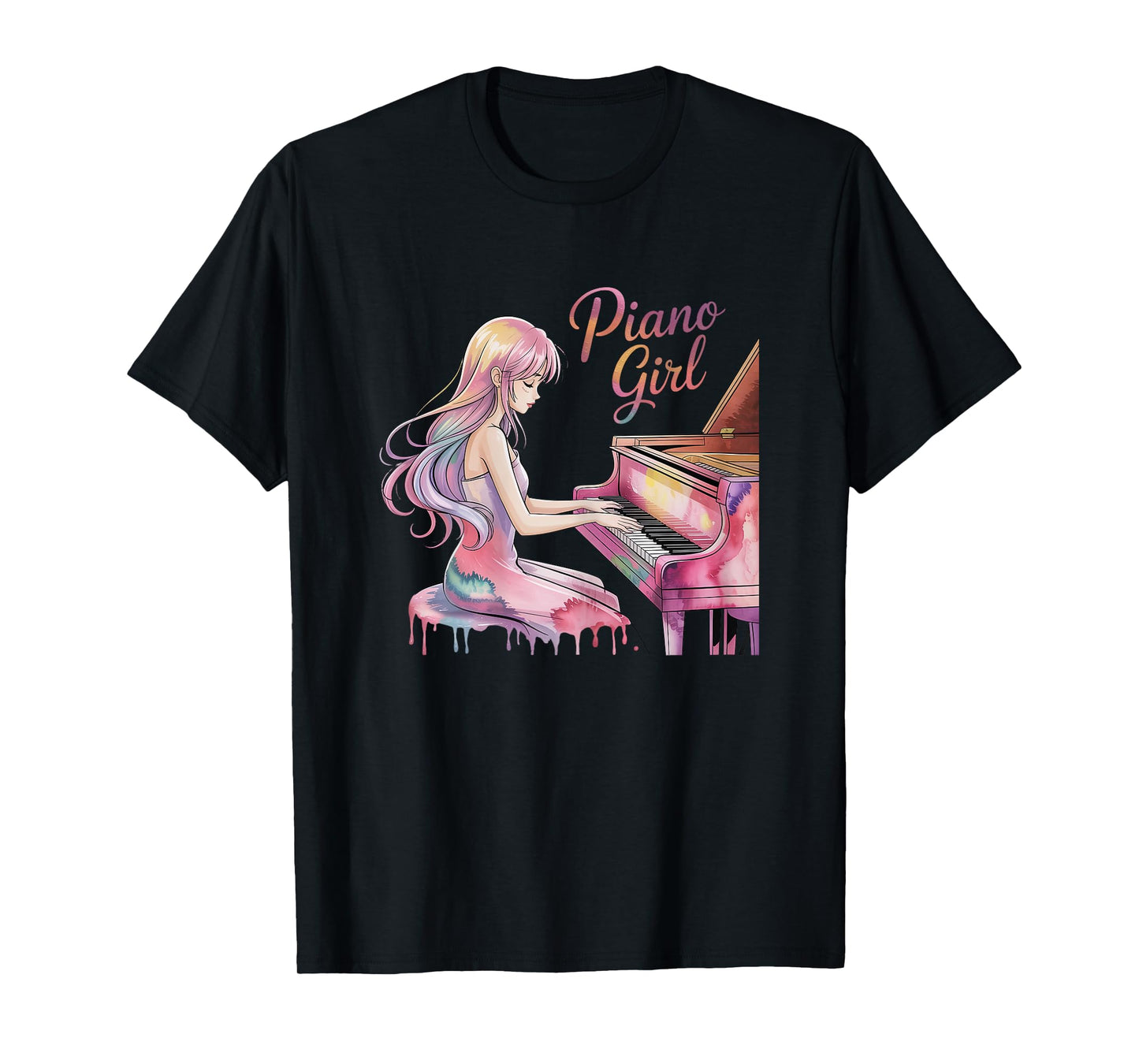 Piano Girl Anime Music Lover Pastel Artistic Pianists T-Shirt