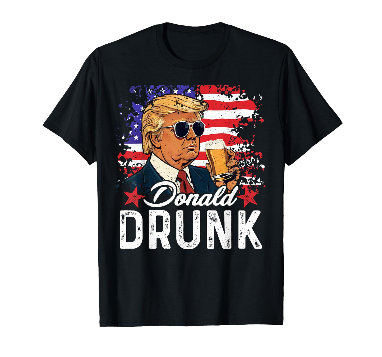 Donald Drunk Trump Drink Beer 4th of July American Flag T-Shirt