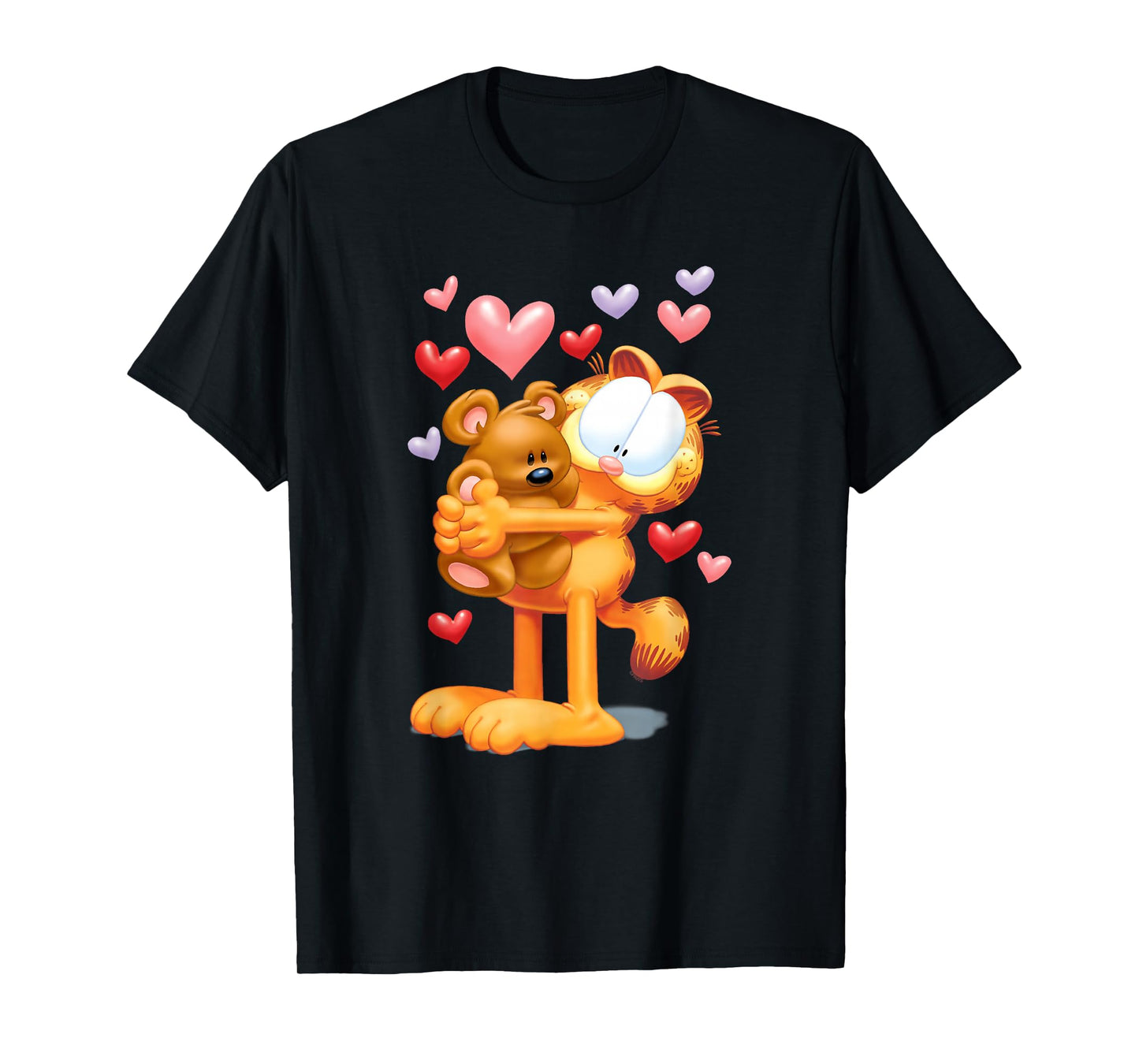 Garfield Hugging Pooky Hearts 3D Valentine's Day Cartoon Cat T-Shirt