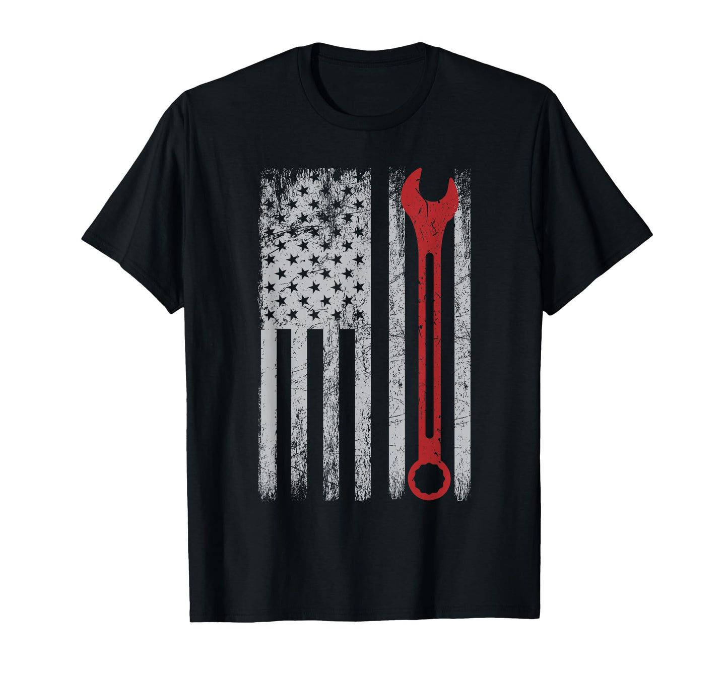 Auto Repairman Car Mechanic Wrench Workshop Tools USA Flag T-Shirt