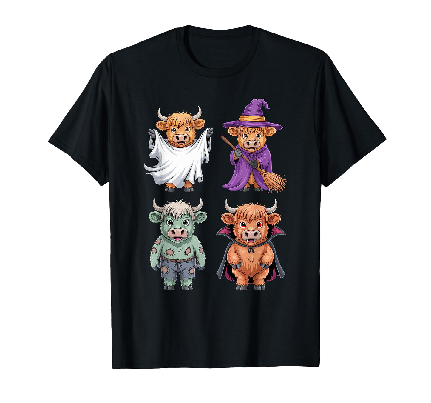 Highland Cow Ghost Witch Zombie Halloween Costume Girls Boys T-Shirt