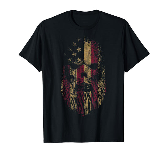 American Beard Skull Cool USA Flag With Punk Skeleton Skull T-Shirt