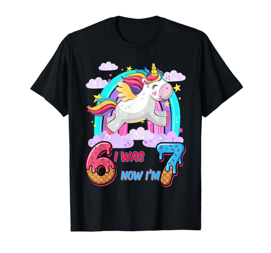I was Six Now I'm Seven Dabbing Unicorn 67 Meme 7th Birthday T-Shirt