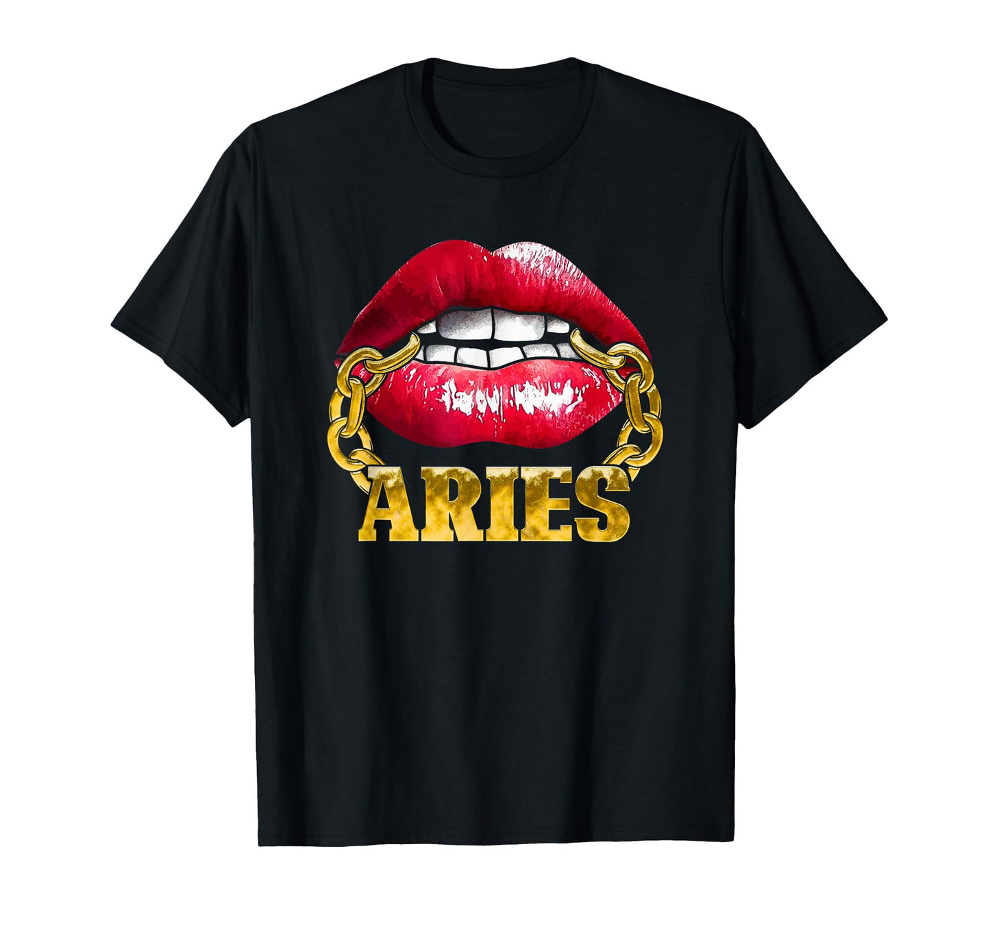 Aries Juicy Lips Gold Chain Zodiac Sign for African American T-Shirt