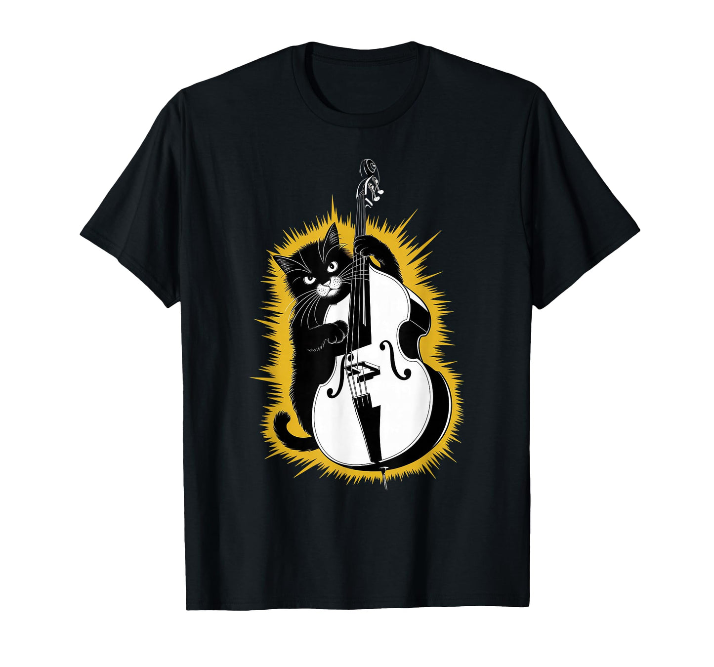 Cat Playing Upright Bass instrument on Cat Double Bassist T-Shirt