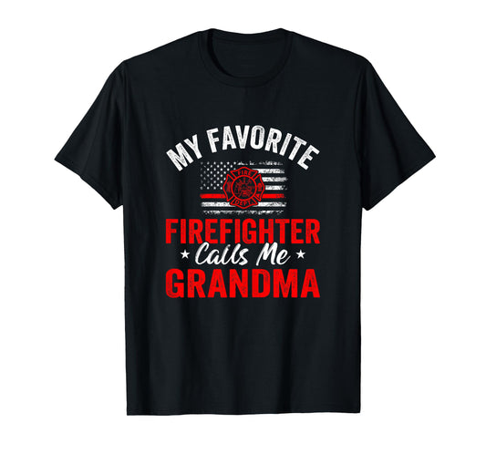My Favorite Firefighter Calls Me Grandma American Flag T-Shirt