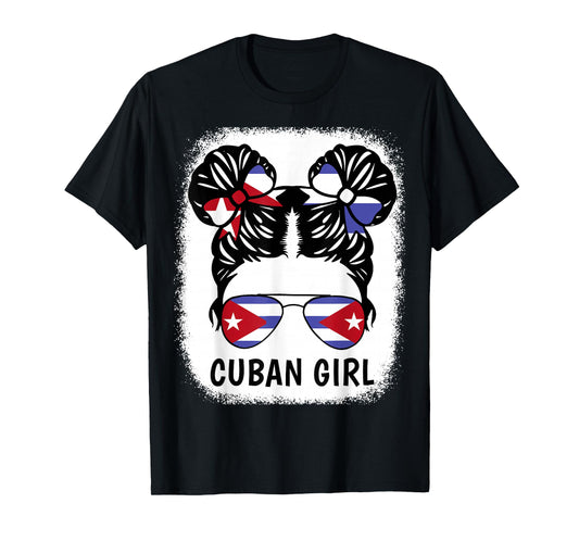 Cuban Girl Hispanic Heritage Month Cuba Flag Kids Teen Women T-Shirt
