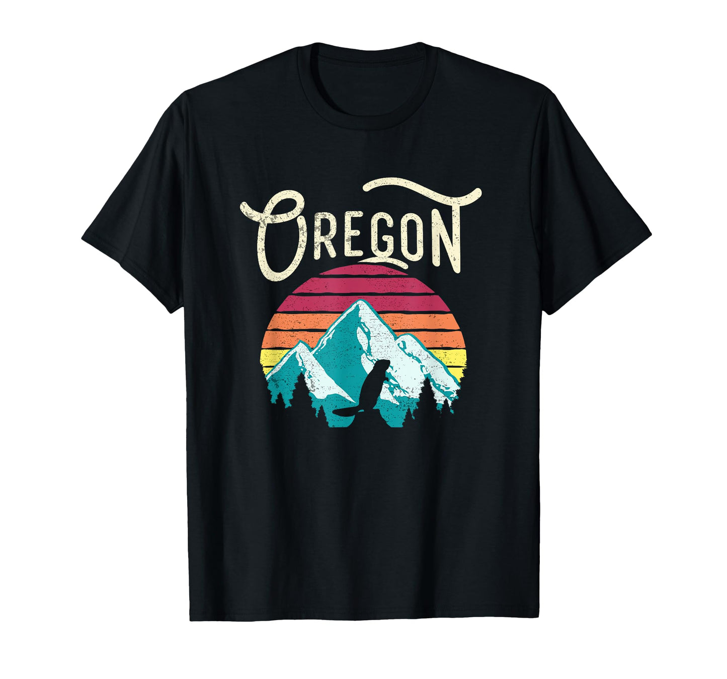 Retro Vintage Oregon OR Mountains Beaver T-Shirt Small