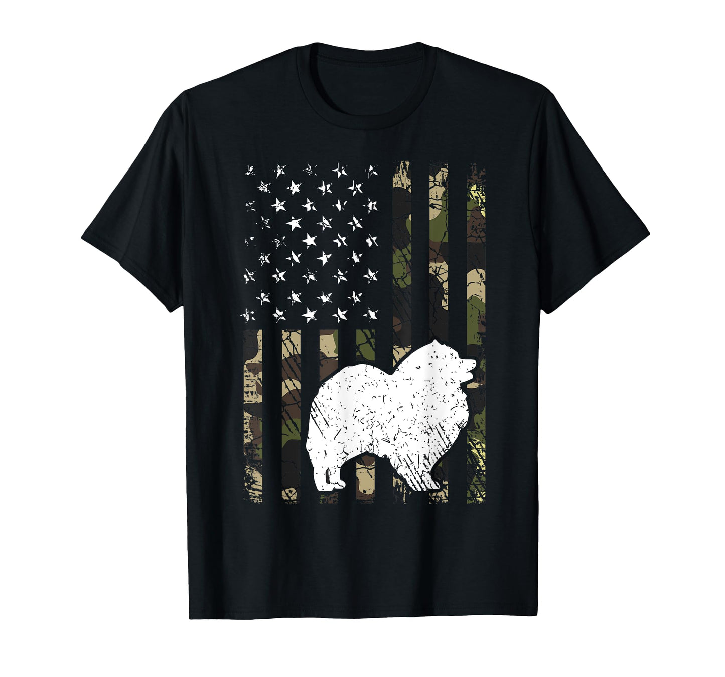 Keeshond Dog Dad Mom Camouflage USA Flag T-Shirt for Men Women Kids