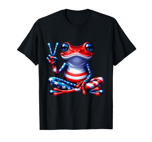 Frog Peace Sign USA Flag Frog Lover Funny Boys 4th of July T-Shirt