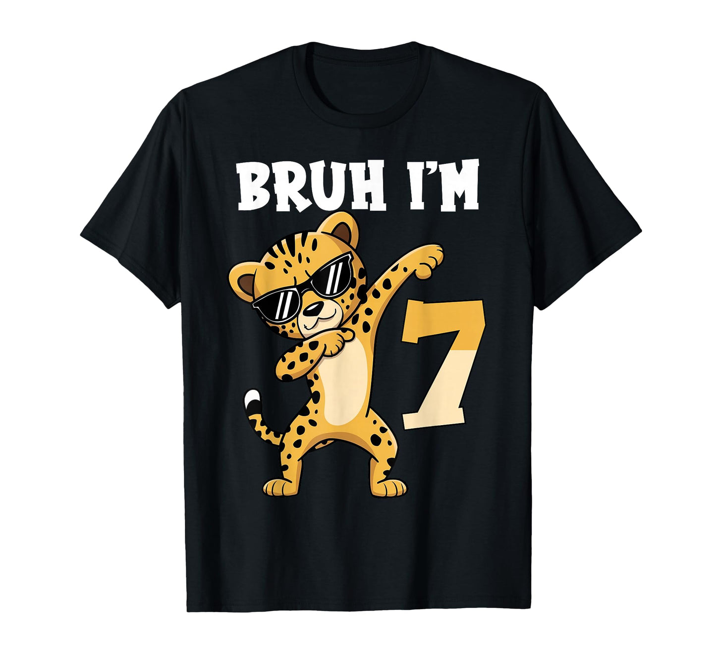 Bruh I'm 7 Years Old Dabbing Cheetah 7th Birthday Boy Kids T-Shirt