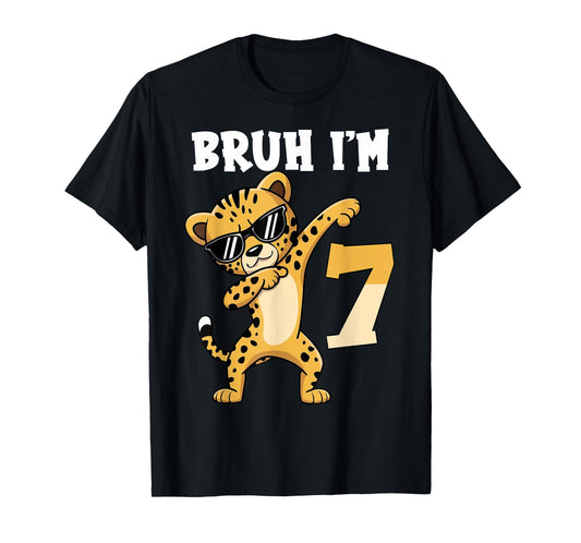Bruh I'm 7 Years Old Dabbing Cheetah 7th Birthday Boy Kids T-Shirt