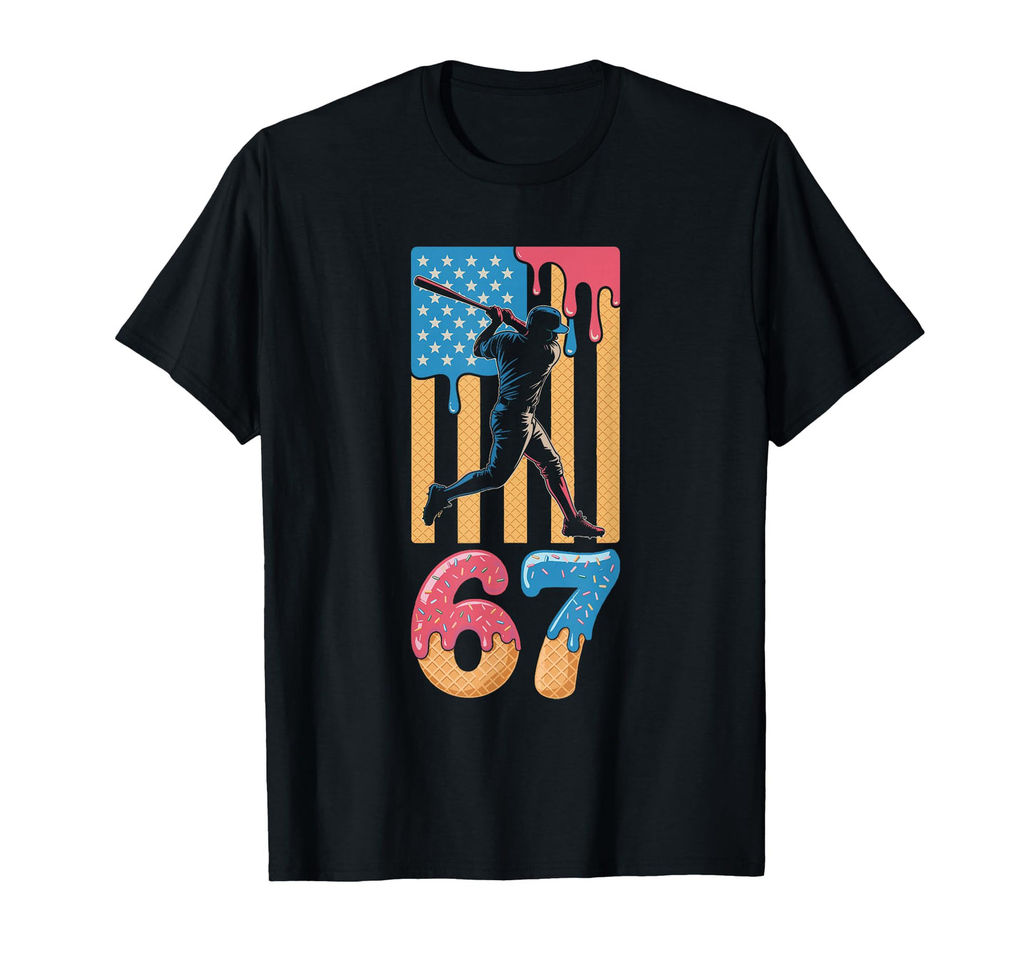 Baseball Drip USA Flag 67 Player 67th Birthday Ice Cream 67 T-Shirt