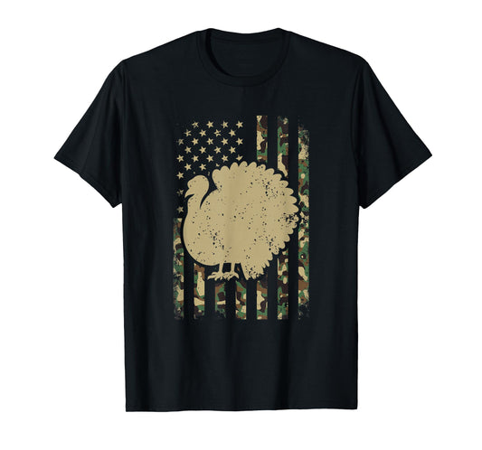 Patriotic Turkey Thanksgiving American Flag Camouflage Camo T-Shirt