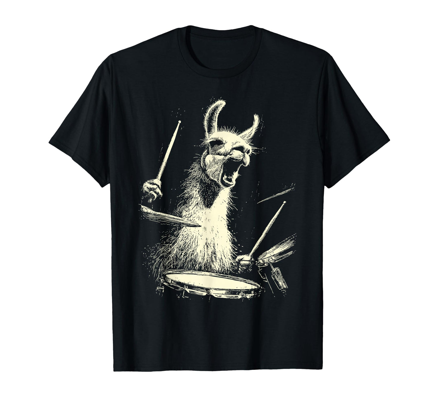 Cute Llama Playing Drums Funny Music Animal Drummer Graphic T-Shirt