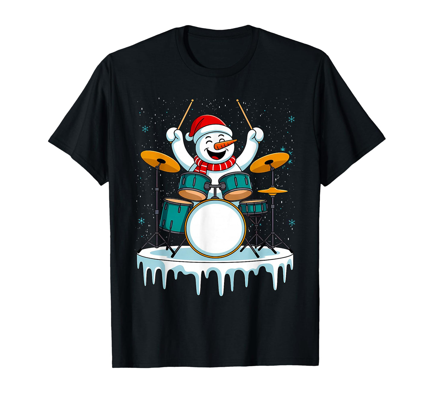 Snowman Drummer Christmas Drums Percussionist T-Shirt