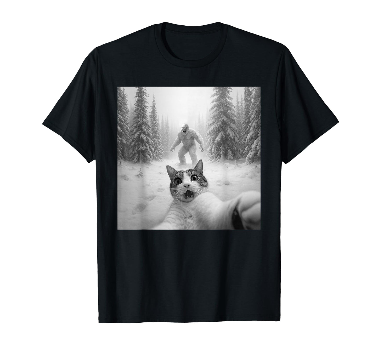 Cat Taking A Selfie Yeti Merry Christmas Xmas Pajama Holiday T-Shirt