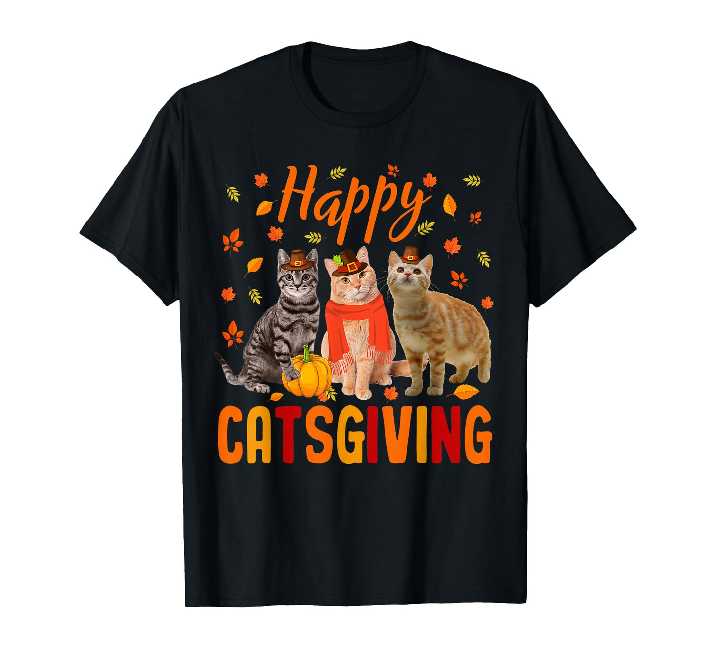 Happy Catsgiving Cute Thanksgiving Cat Wears Pilgrim Hat T-Shirt