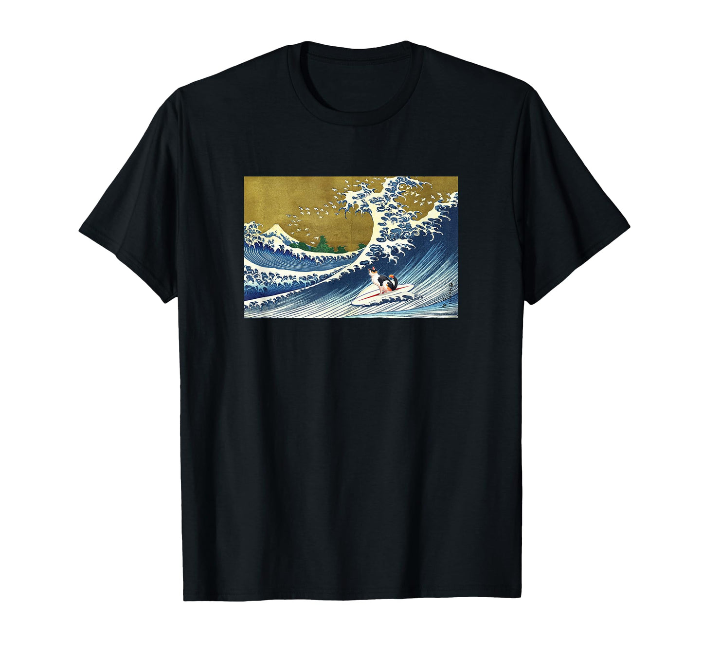 Mens Womens Retro Vintage Surfing a Wave Calico Cat Lover T-Shirt