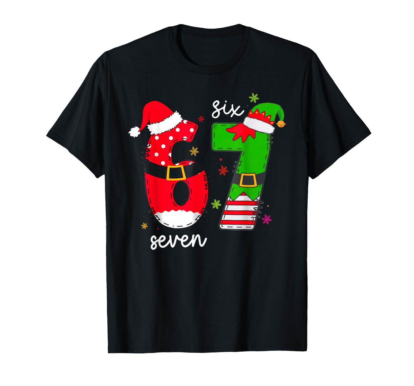 Funny Six Seven 67 Meme 6 7 Elf Santa Christmas Pajamas T-Shirt