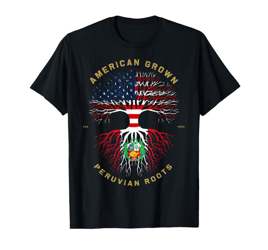 American Grown with Peruvian Roots Tree USA Flag Gifts T-Shirt