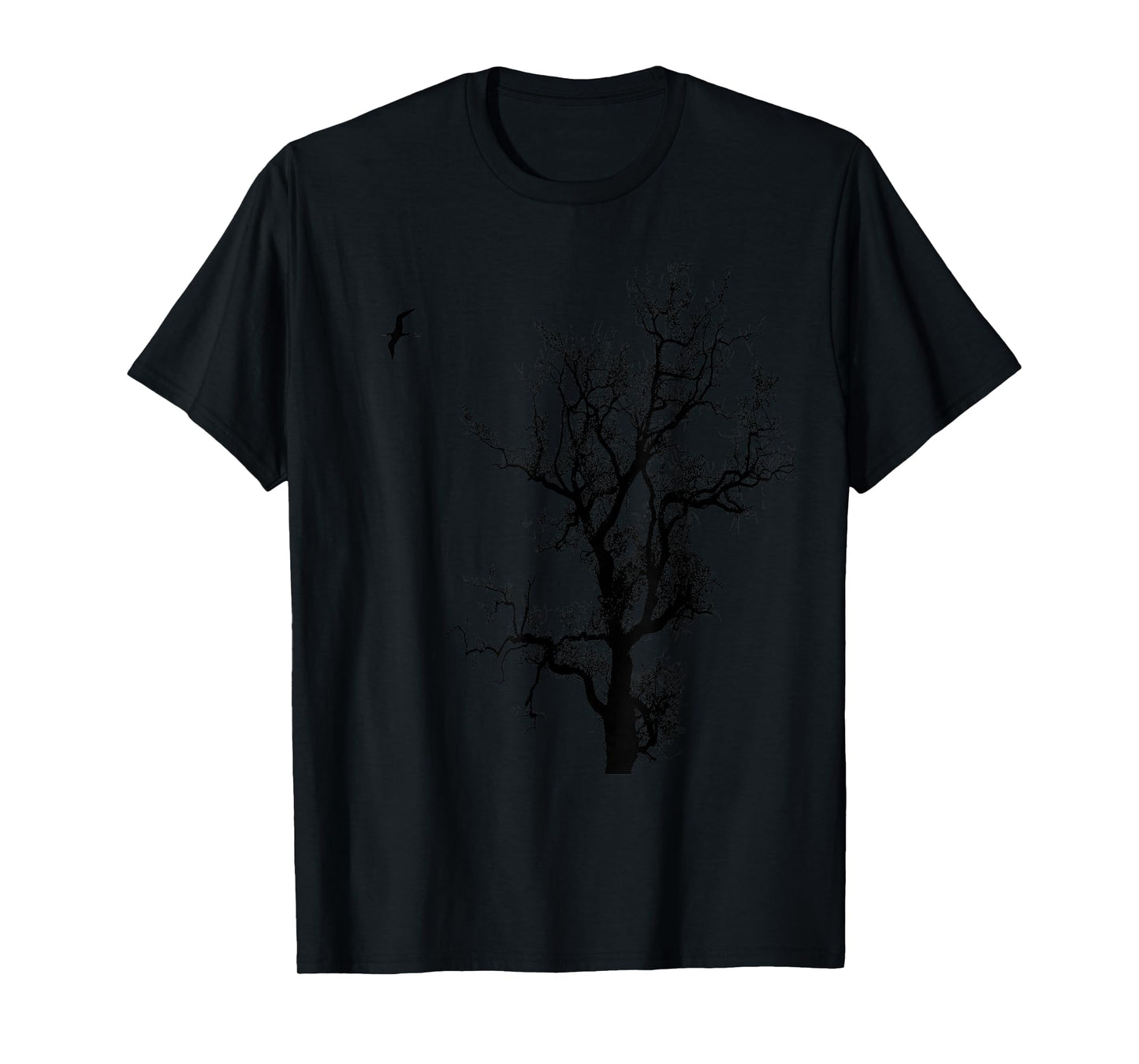 Tree and Bird Tee Nature Black Graphic T-Shirt