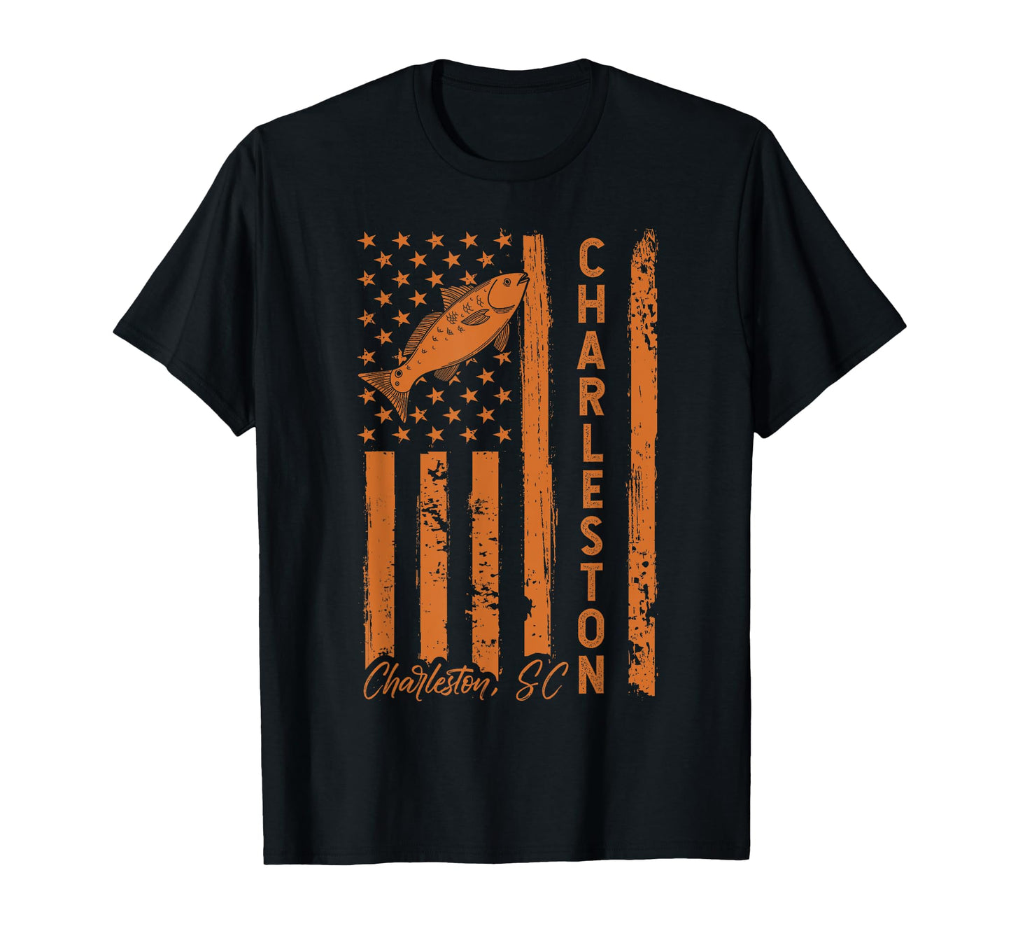 Charleston SC for Redfish Fishing Fishermen USA Flag T-Shirt