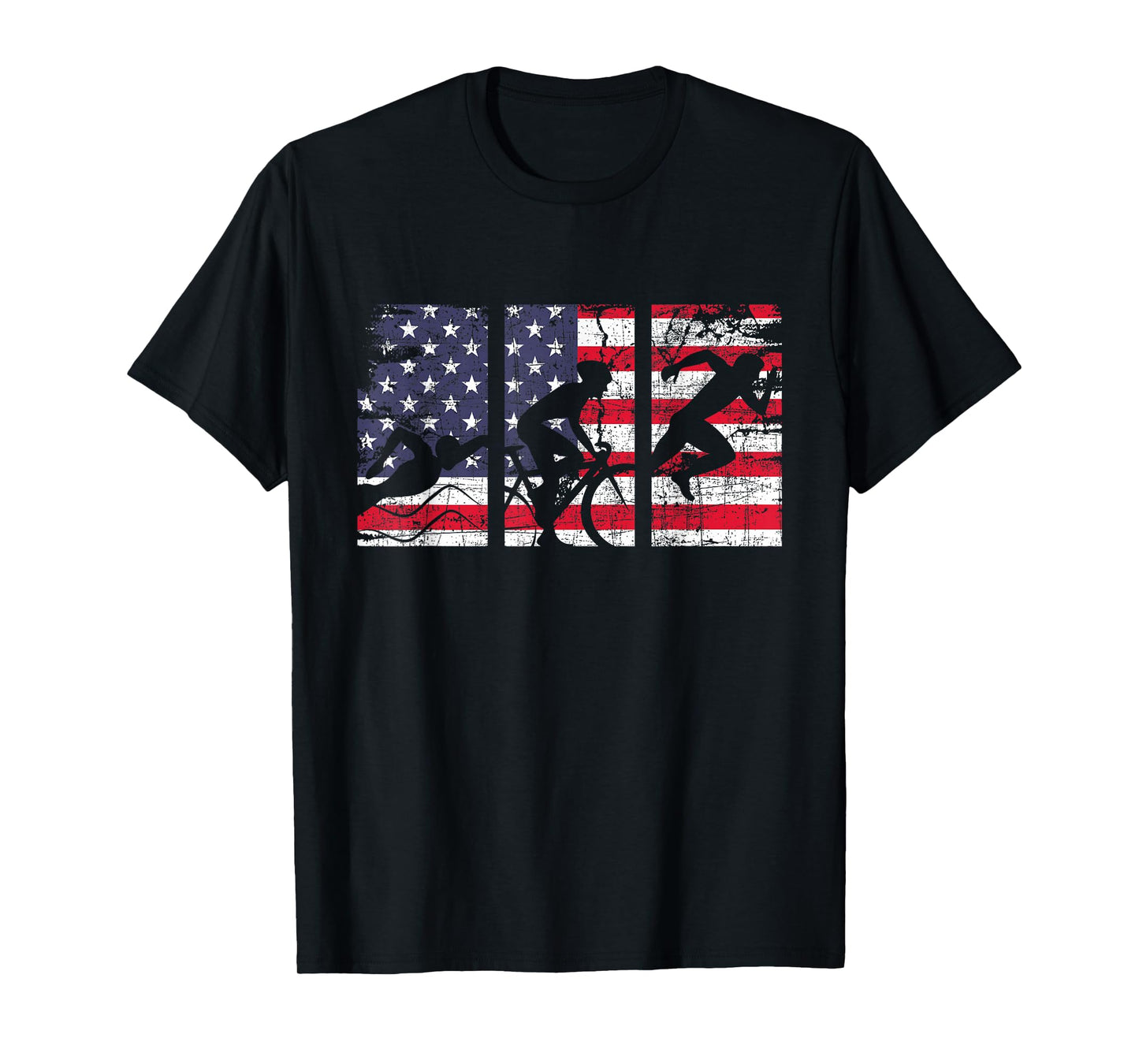 Triathlon USA Flag - Triathlete Athlete Sports Swim Run Bike T-Shirt