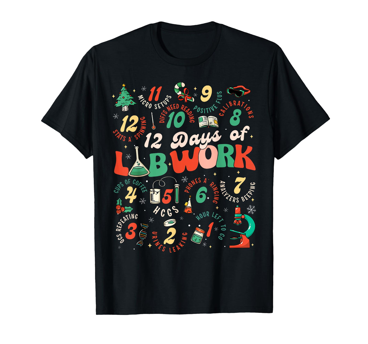 12 Days Of Lab Technician Christmas Funny Medical Laboratory T-Shirt