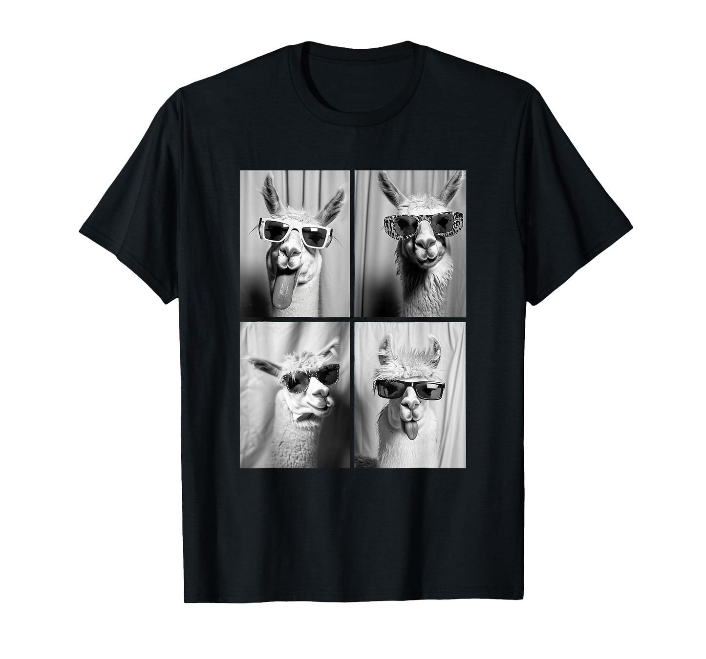 Funny Llamas with Sunglasses Cool Llama Animals Photo Booth T-Shirt