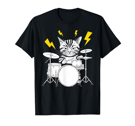 Rockstar Drummer Cat on Cat Drums T-Shirt