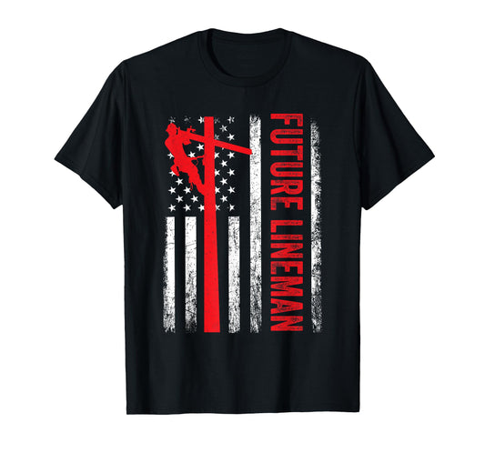 Vintage Future Lineman Electric Cable American Flag T-Shirt