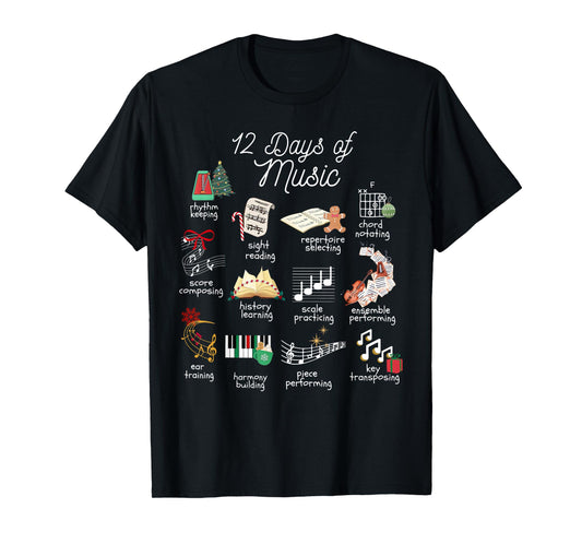 12 Days of Music Teacher Christmas Musician Band Teaching T-Shirt