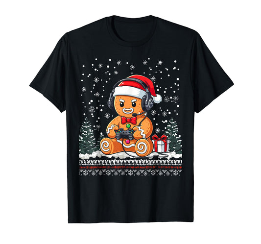 Funny Christmas Gamer Gingerbread Xmas Gaming Men Boy Kids T-Shirt