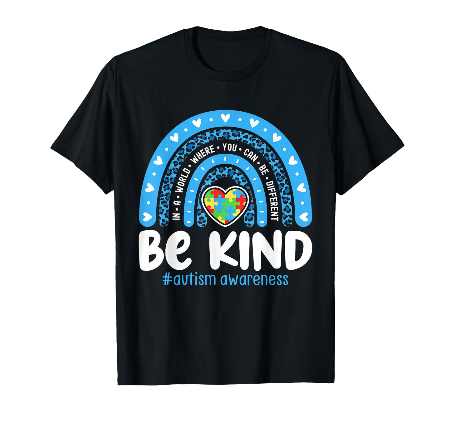Autism Awareness Rainbow in April We Wear Blue Ribbon Autism T-Shirt Small