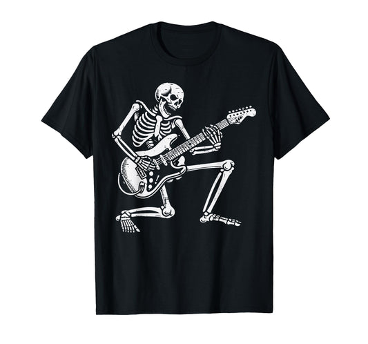 Rocker Skeleton Electric Guitar Rock Music Men Boys Kids T-Shirt