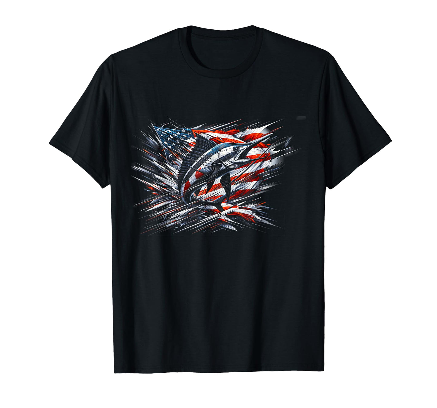 Sailfish American Flag Patriotic Fishing Graphic Design Women Men T-Shirt